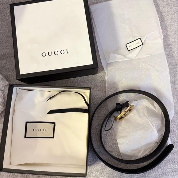 Gucci Black Belt with Gold Buckle - Picture 1 of 7